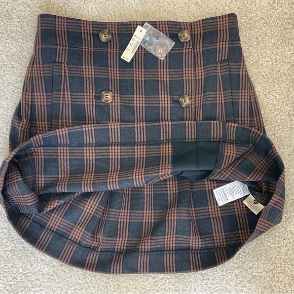 Madewell Brown Black Plaid Skirt Double Breasted Buttons Academia S - Picture 5 of 12